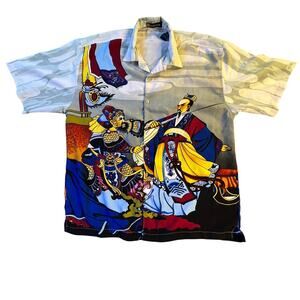 Wingo Samurai Art Print Shirt Mens XL Camp Collar Vintage